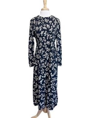Positive Attitude size 12 Maxi Dress Navy Blue Romantic Floral Tie Back Casual